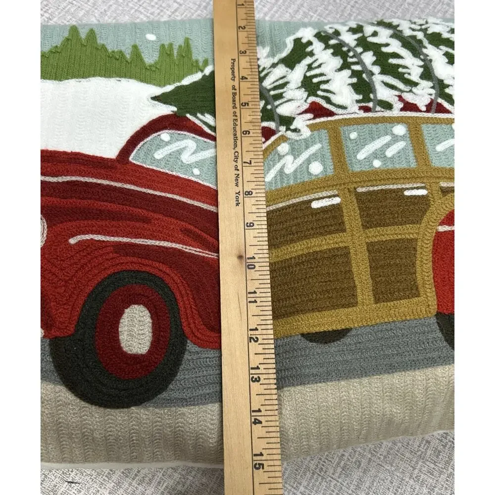 Pottery Barn WOODY CAR Crewel Embroidered Pillow Cover with Down Pillow Insert